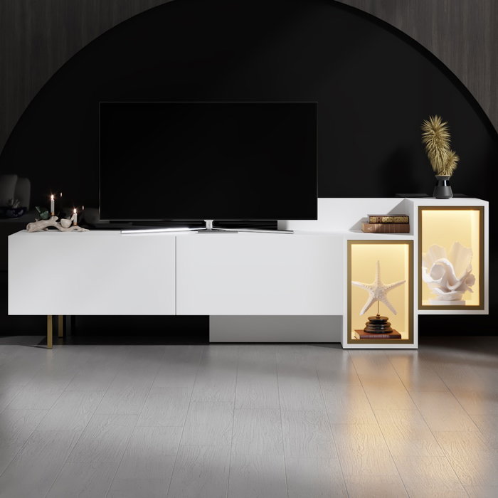 Hanah Home Tenon Soporte para TV Blanco y Dorado con Luz LED